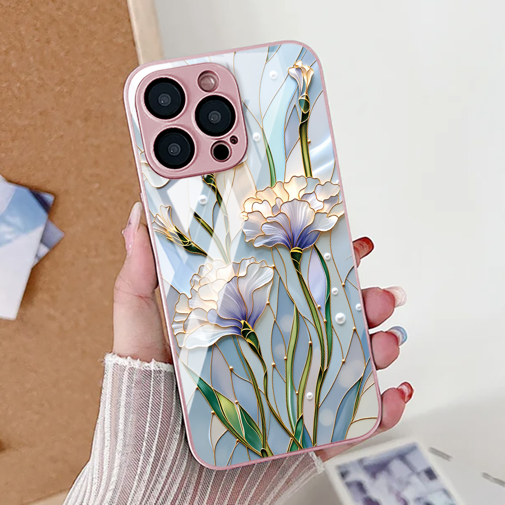 Tempered Glass Screen - Flor de lótus caso de telefone