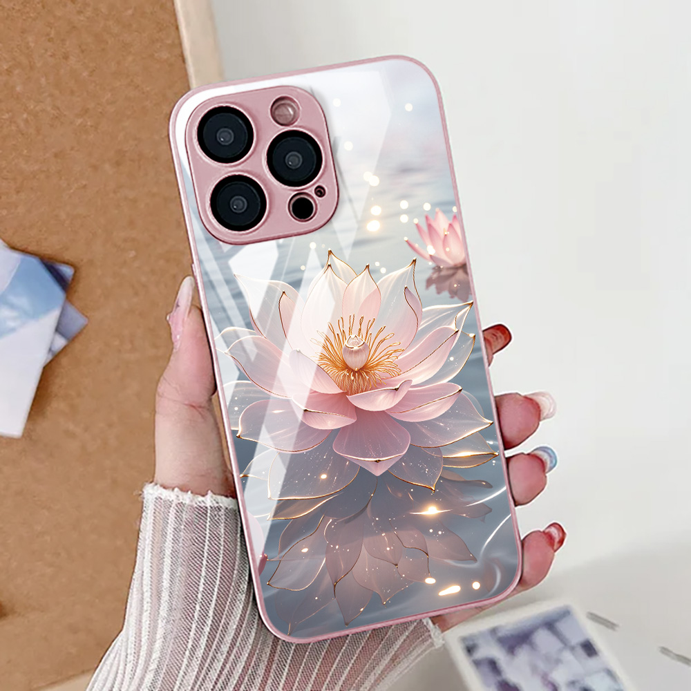 Flor de lótus caso de telefone - Tempered Glass Screen avaliação e preço